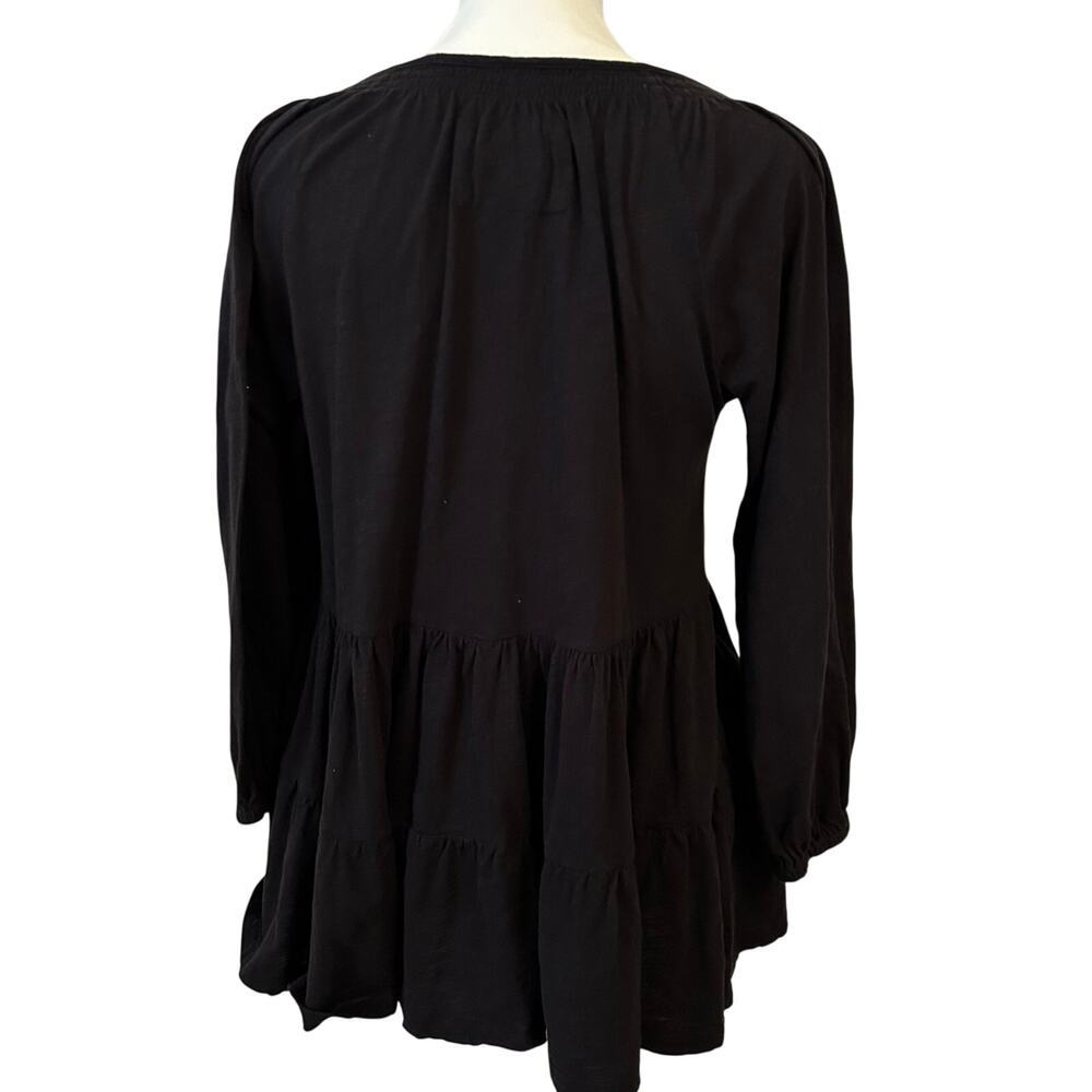 Maeve Anthropologie Black Peplum Boho Babydoll Tunic Blouse Top Size Small - Picture 3 of 6